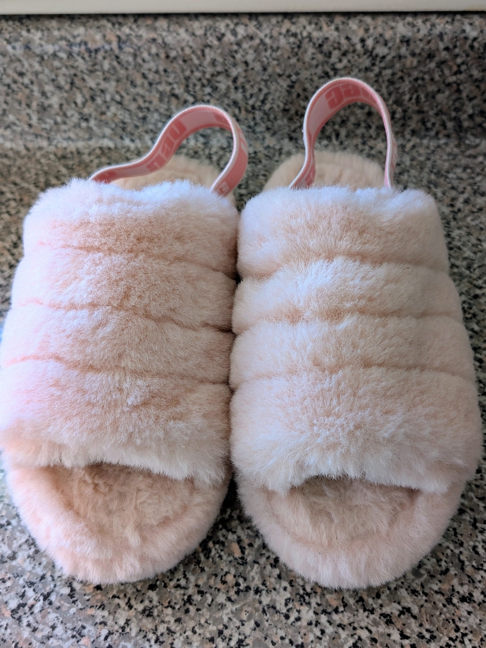 UGG Blush Pink Fluffy Slide Sandals with Back Strap